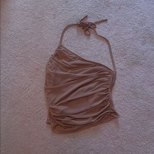 Cutest Liquor n Poker Tied Halter Tan Ruched Top